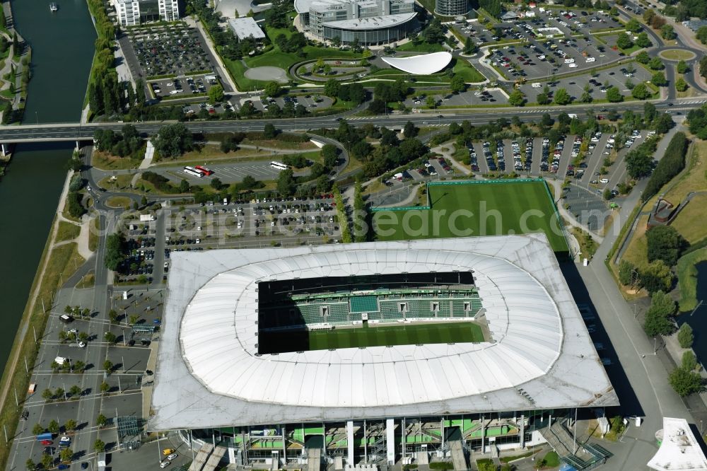 Wolfsburg from above - Sports facility grounds of the Arena stadium in Wolfsburg in the state Lower Saxony