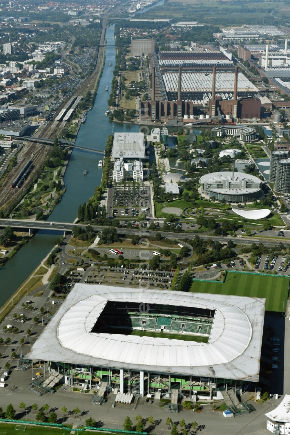 Wolfsburg from the bird's eye view: Sports facility grounds of the Arena stadium in Wolfsburg in the state Lower Saxony