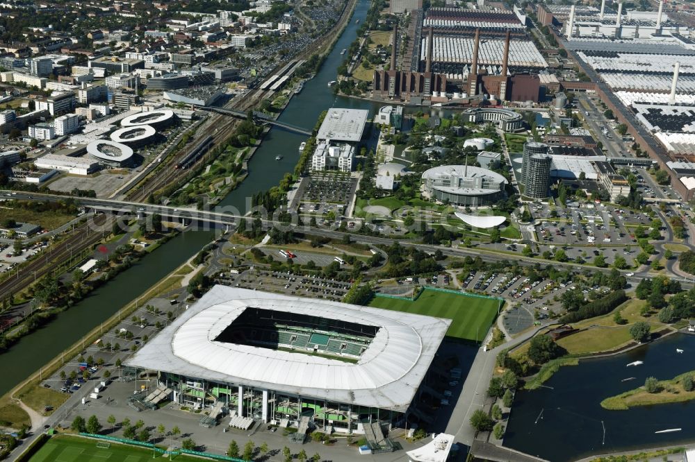 Aerial image Wolfsburg - Sports facility grounds of the Arena stadium in Wolfsburg in the state Lower Saxony