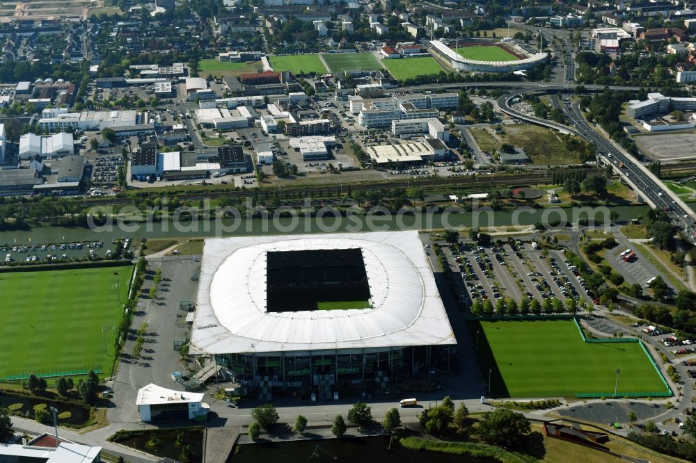 Aerial photograph Wolfsburg - Sports facility grounds of the Arena stadium in Wolfsburg in the state Lower Saxony