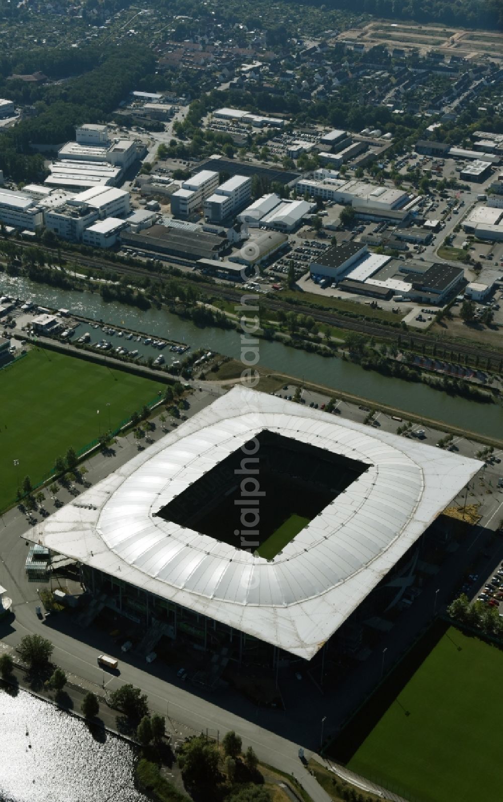 Wolfsburg from the bird's eye view: Sports facility grounds of the Arena stadium in Wolfsburg in the state Lower Saxony