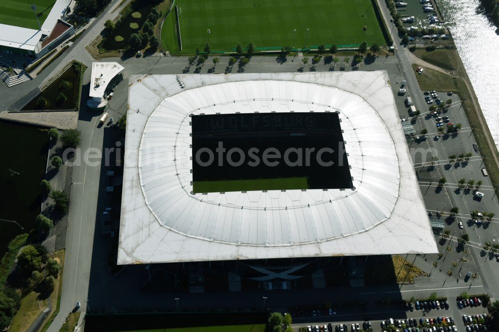 Aerial image Wolfsburg - Sports facility grounds of the Arena stadium in Wolfsburg in the state Lower Saxony