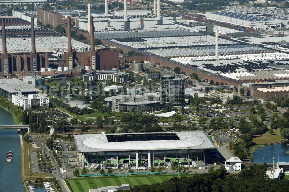 Wolfsburg from above - Sports facility grounds of the Arena stadium in Wolfsburg in the state Lower Saxony