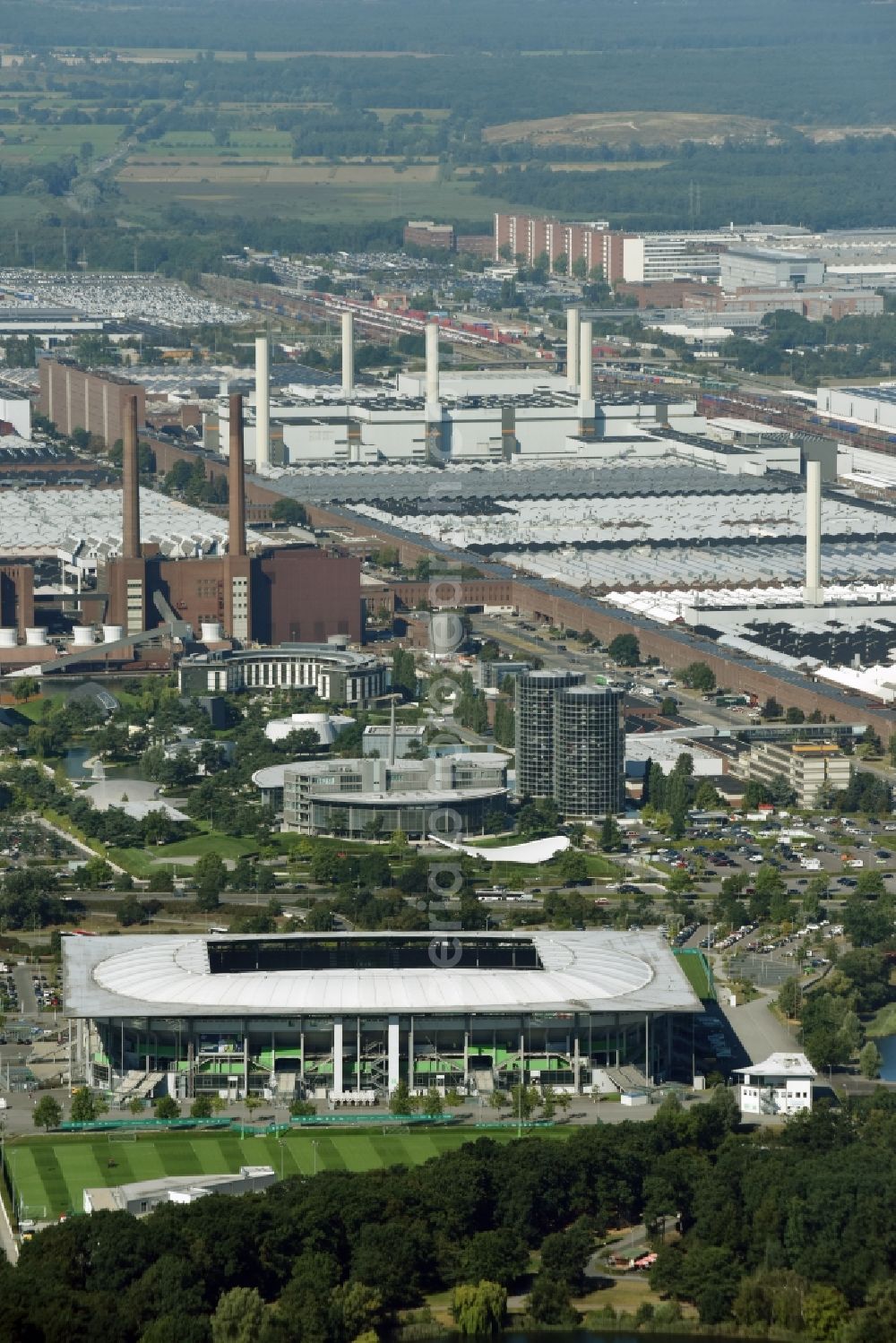 Wolfsburg from the bird's eye view: Sports facility grounds of the Arena stadium in Wolfsburg in the state Lower Saxony