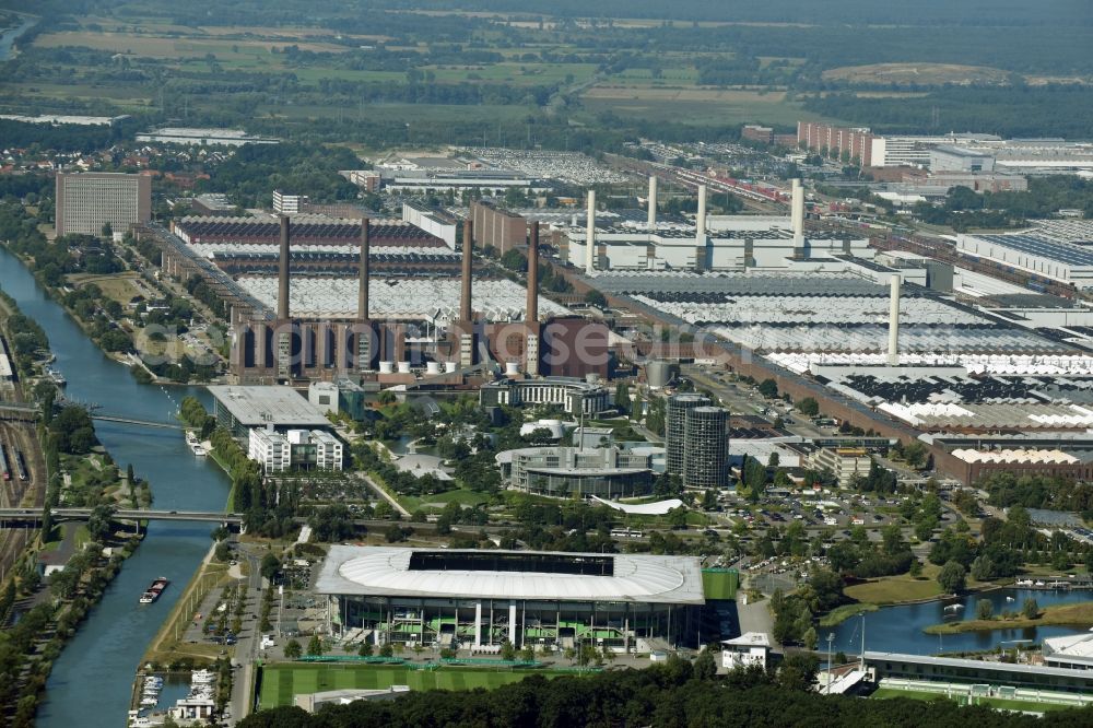 Aerial photograph Wolfsburg - Sports facility grounds of the Arena stadium in Wolfsburg in the state Lower Saxony