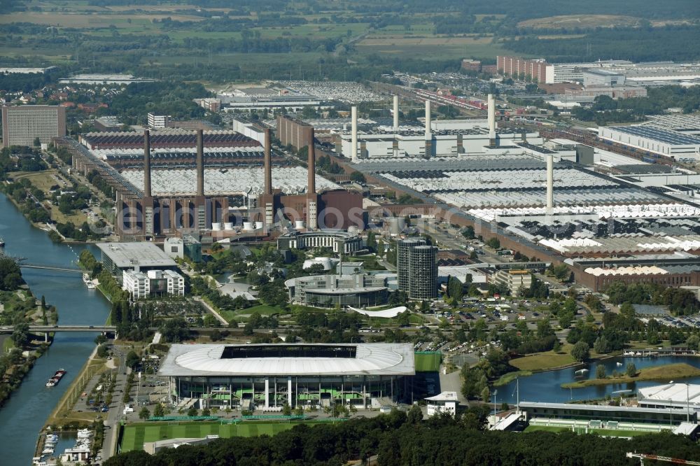 Wolfsburg from above - Sports facility grounds of the Arena stadium in Wolfsburg in the state Lower Saxony