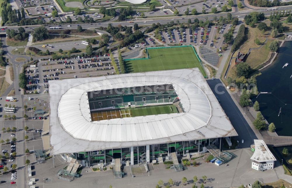 Wolfsburg from the bird's eye view: Sports facility grounds of the Arena stadium in Wolfsburg in the state Lower Saxony