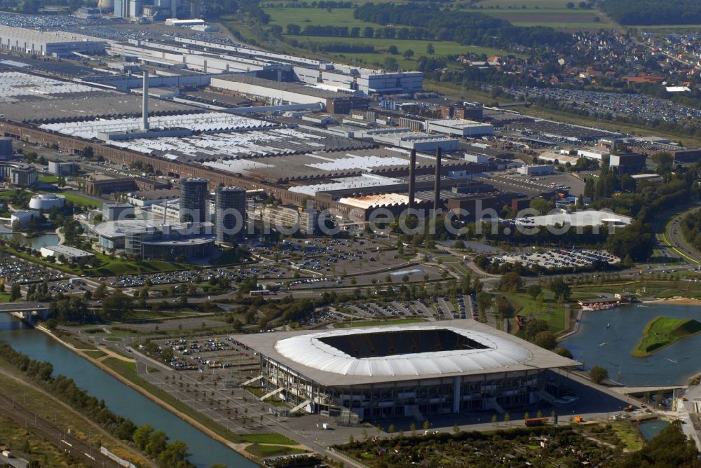 Wolfsburg from the bird's eye view: Sports facility grounds of the Arena stadium in Wolfsburg in the state Lower Saxony