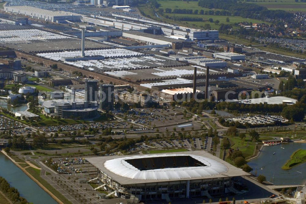 Aerial image Wolfsburg - Sports facility grounds of the Arena stadium in Wolfsburg in the state Lower Saxony