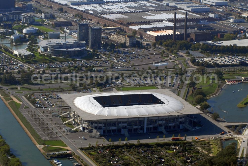 Aerial photograph Wolfsburg - Sports facility grounds of the Arena stadium in Wolfsburg in the state Lower Saxony