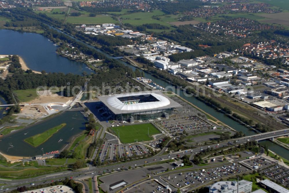 Aerial photograph Wolfsburg - Sports facility grounds of the Arena stadium in Wolfsburg in the state Lower Saxony