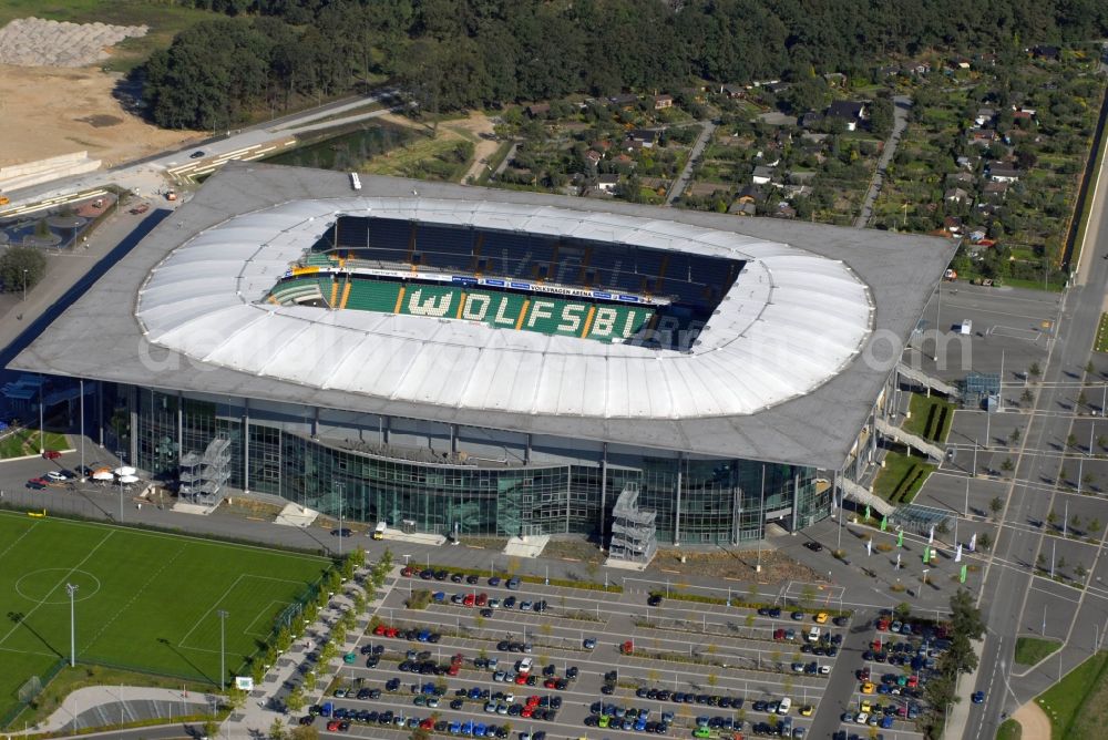 Wolfsburg from the bird's eye view: Sports facility grounds of the Arena stadium in Wolfsburg in the state Lower Saxony