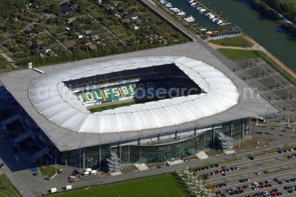 Wolfsburg from the bird's eye view: Sports facility grounds of the Arena stadium in Wolfsburg in the state Lower Saxony