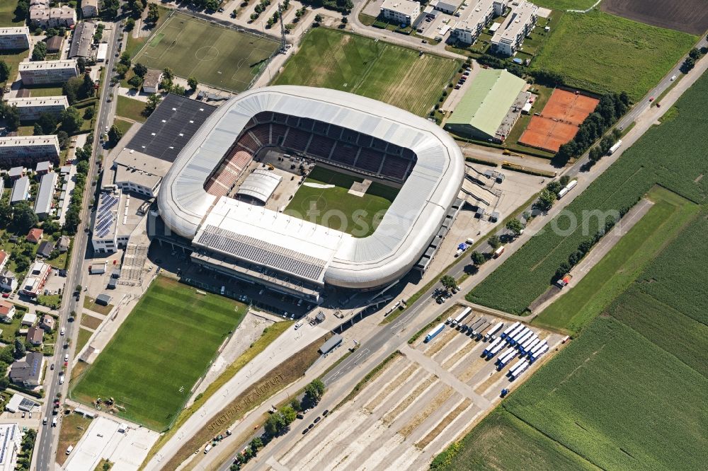 Klagenfurt from above - Sports facility grounds of the Arena stadium Woerthersee Stadion in Klagenfurt in Kaernten, Austria