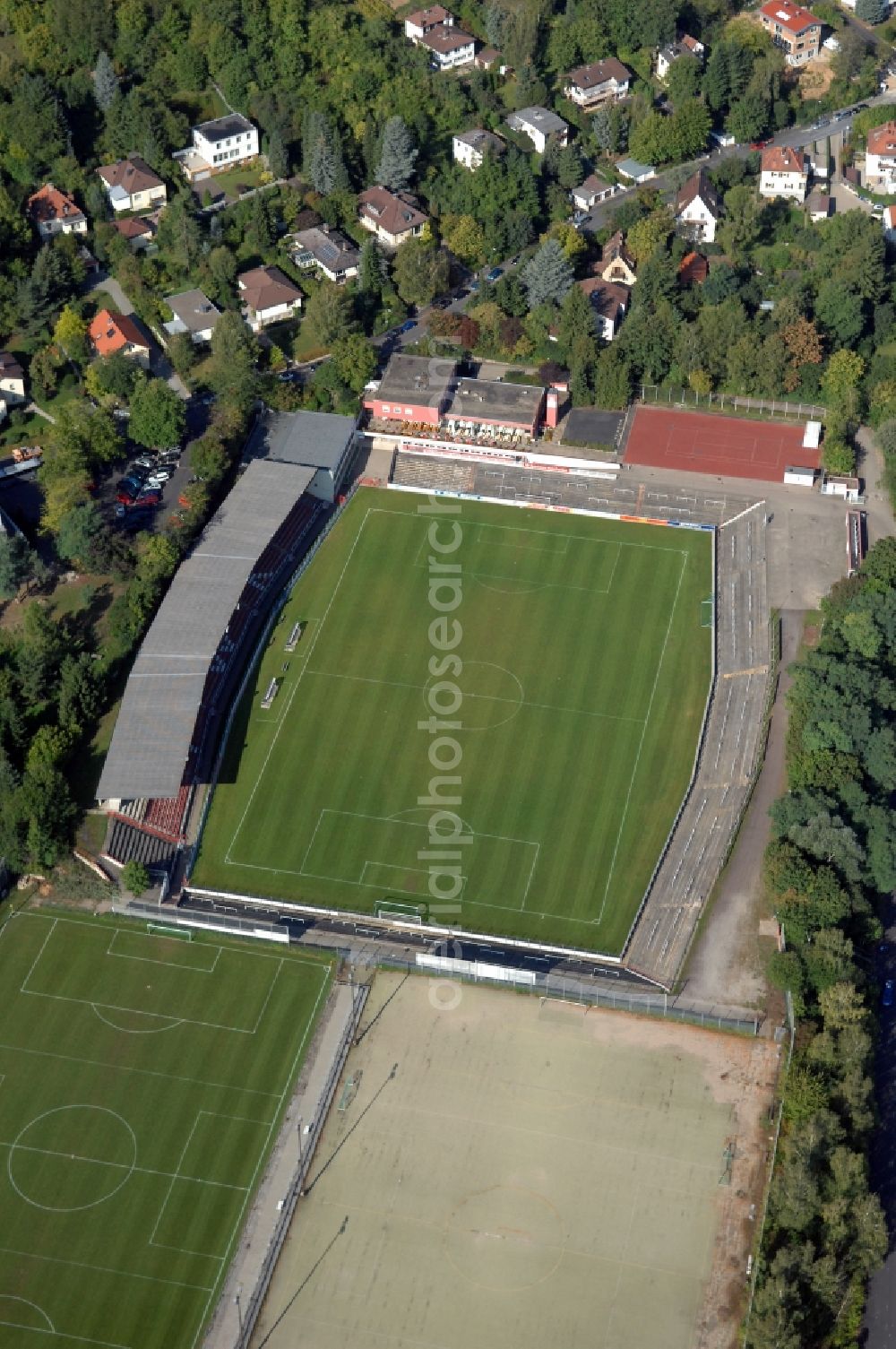 Aerial image Würzburg - Sports facility grounds of the Arena stadium FC Wuerzburger Kickers am Mittlerer Dallenbergweg in Wuerzburg in the state Bavaria