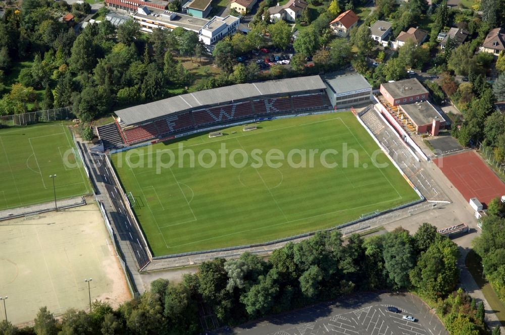 Würzburg from the bird's eye view: Sports facility grounds of the Arena stadium FC Wuerzburger Kickers am Mittlerer Dallenbergweg in Wuerzburg in the state Bavaria