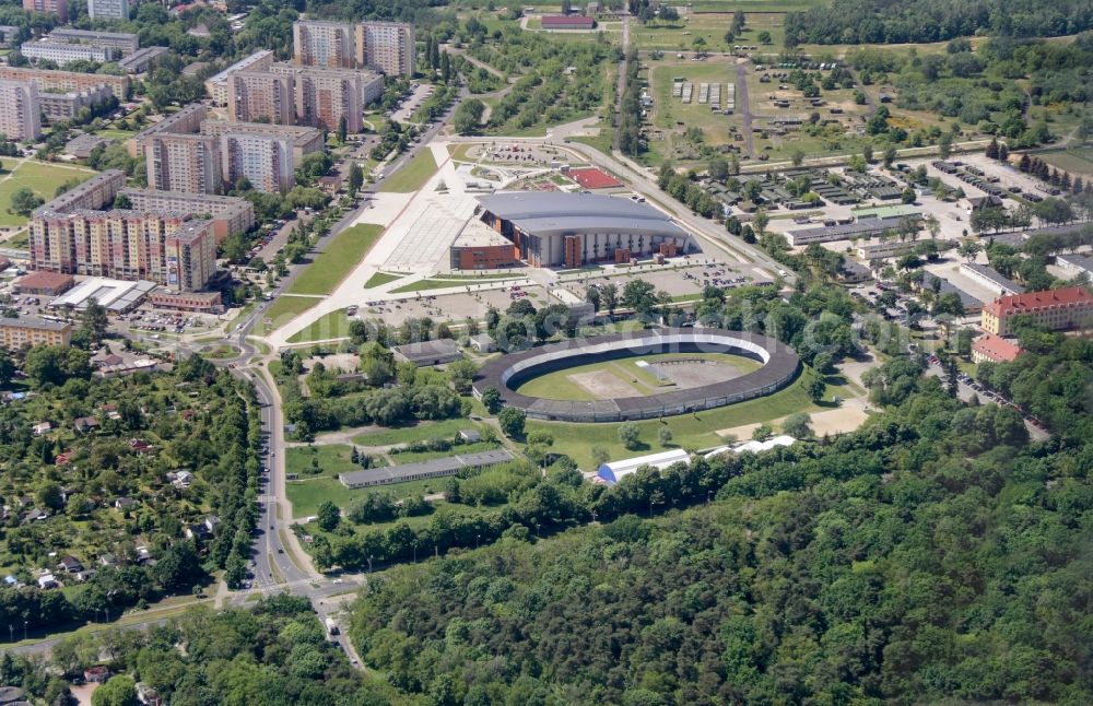 Szczecin from the bird's eye view: Sports facility grounds of the Arena stadium ZespA?A? ObiektA?w Sportowych Tor Kolarski in ZbysA?awa ZajAe?ca Tor Kolarski in. ZbysA?awa ZajAe?ca in Szczecin Stettin, in West Pomerania, Poland