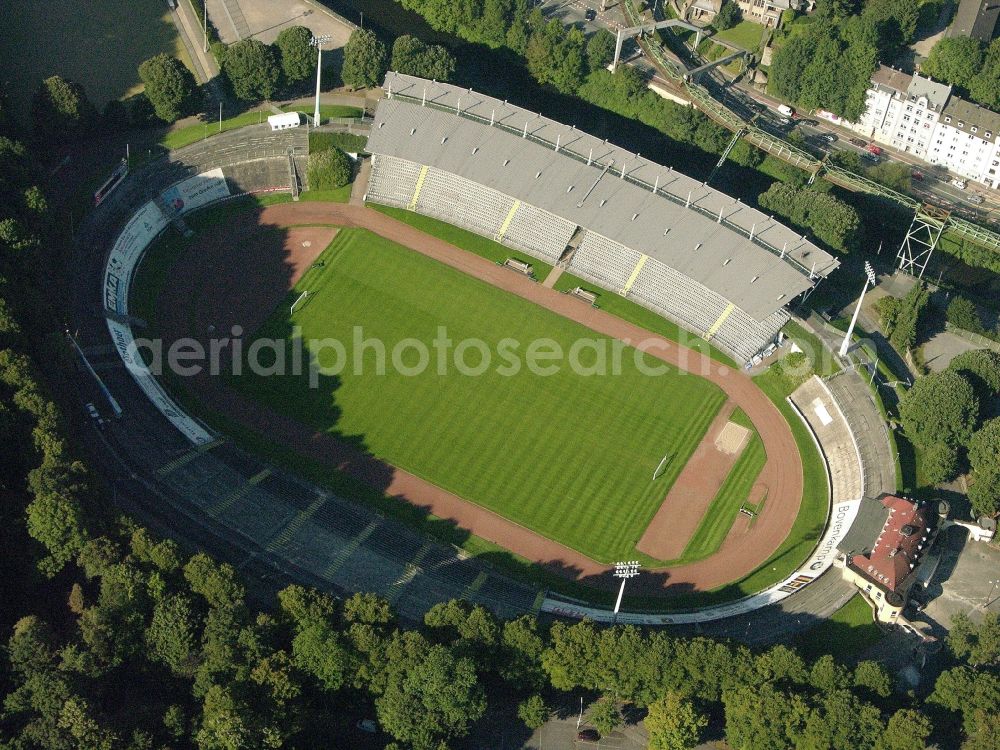 Aerial photograph Wuppertal - Sports facility grounds of the Arena stadium Am Zoo in the district Zoo in Wuppertal in the state North Rhine-Westphalia, Germany