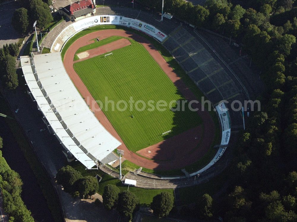 Wuppertal from above - Sports facility grounds of the Arena stadium Am Zoo in the district Zoo in Wuppertal in the state North Rhine-Westphalia, Germany