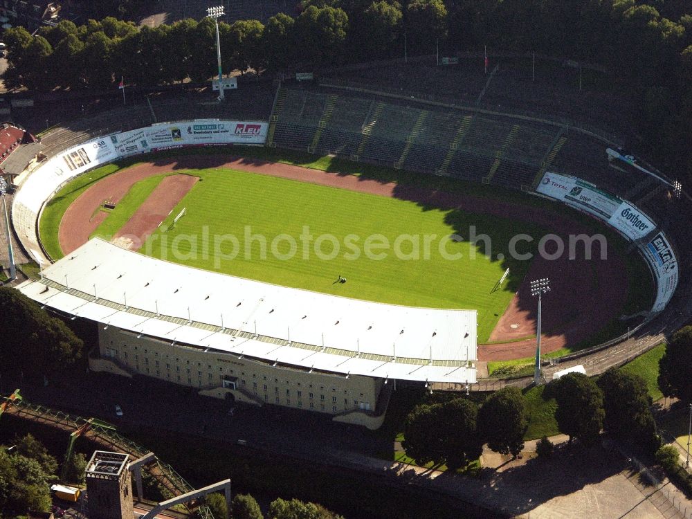 Wuppertal from the bird's eye view: Sports facility grounds of the Arena stadium Am Zoo in the district Zoo in Wuppertal in the state North Rhine-Westphalia, Germany