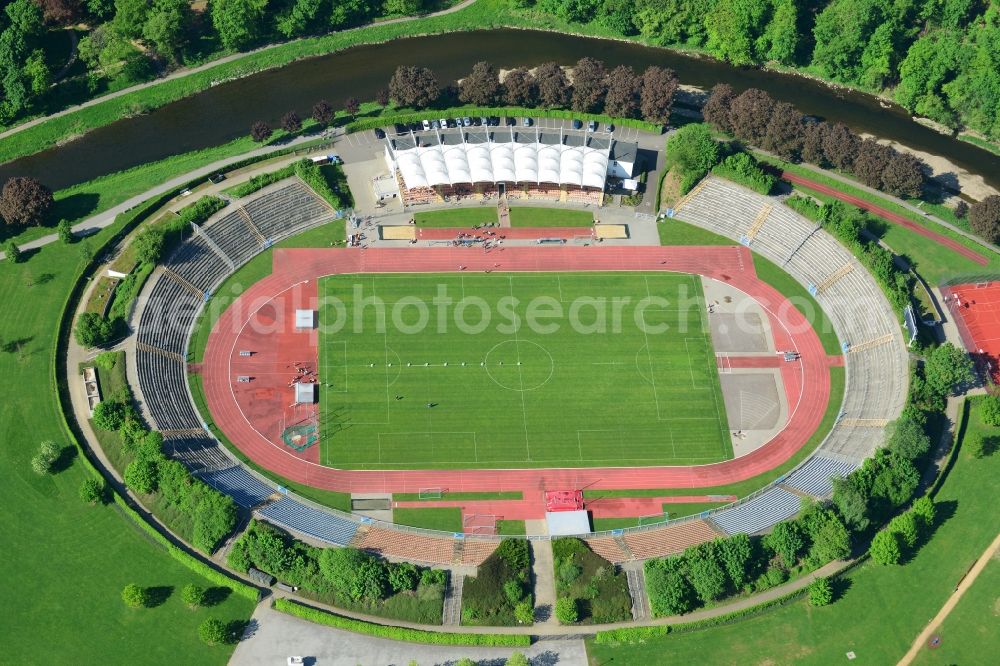 Aerial image Gera - Sports facility grounds of the Arena stadium Stadium der Freundschaft in Gera in the state Thuringia