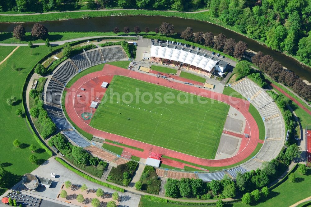 Aerial photograph Gera - Sports facility grounds of the Arena stadium Stadium der Freundschaft in Gera in the state Thuringia