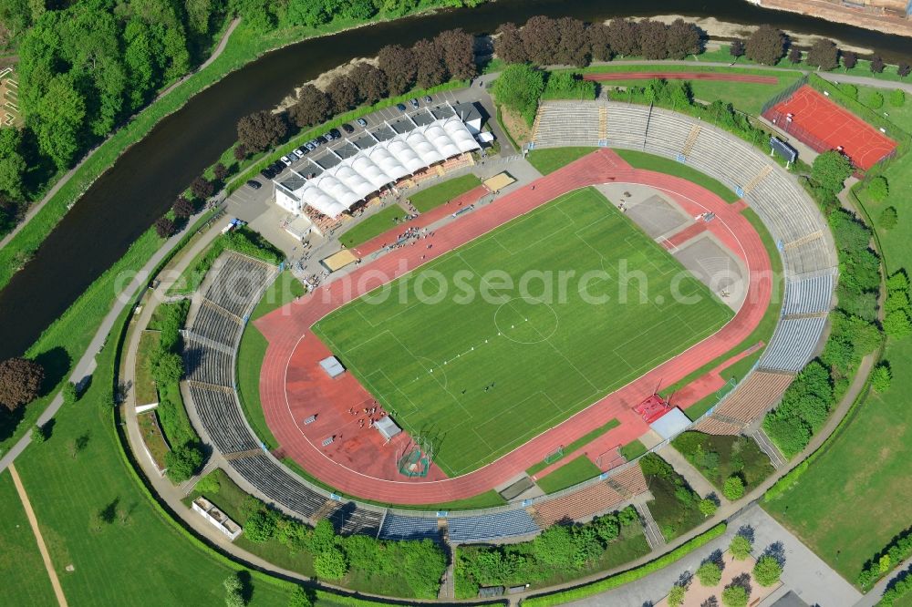 Aerial image Gera - Sports facility grounds of the Arena stadium Stadium der Freundschaft in Gera in the state Thuringia