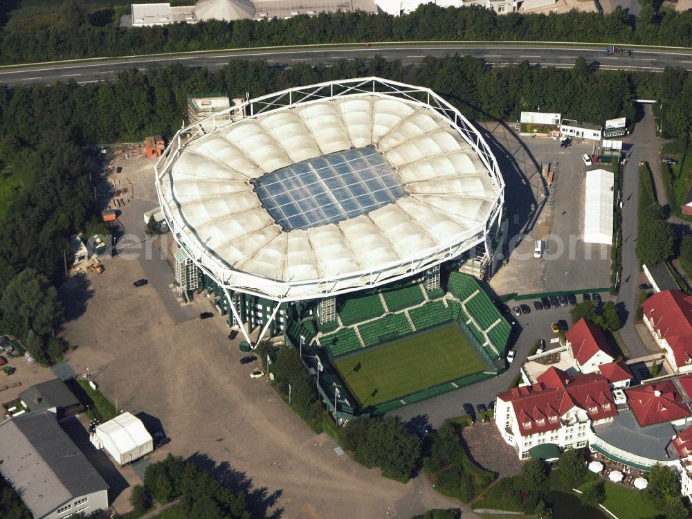 Halle (Westfalen) from the bird's eye view: Sports facility grounds of stadium Gerry Weber Stadion on Roger-Federer-Allee in Halle (Westfalen) in the state North Rhine-Westphalia, Germany