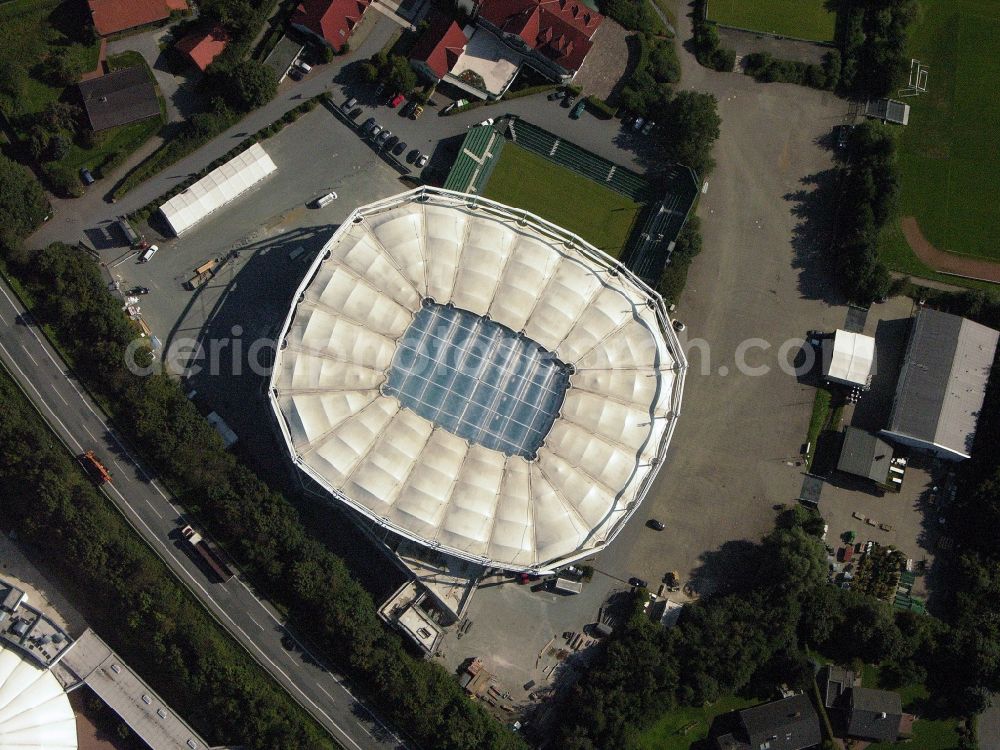 Aerial image Halle (Westfalen) - Sports facility grounds of stadium Gerry Weber Stadion on Roger-Federer-Allee in Halle (Westfalen) in the state North Rhine-Westphalia, Germany