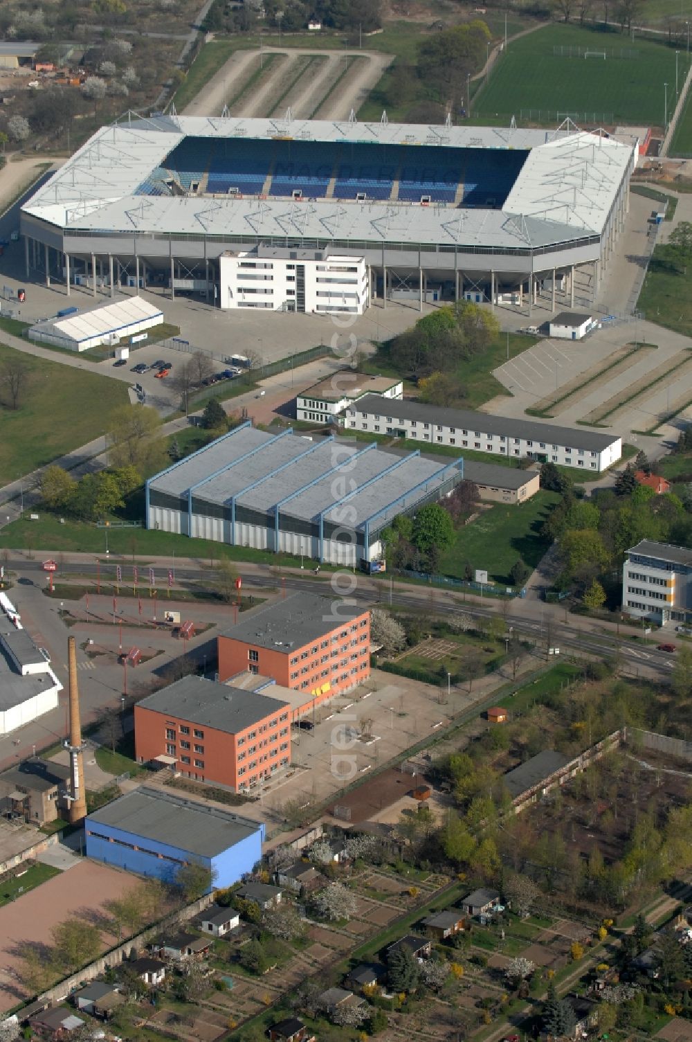 Magdeburg from above - Sports facility grounds of the MDCC Arena stadium in Magdeburg in the state Saxony-Anhalt