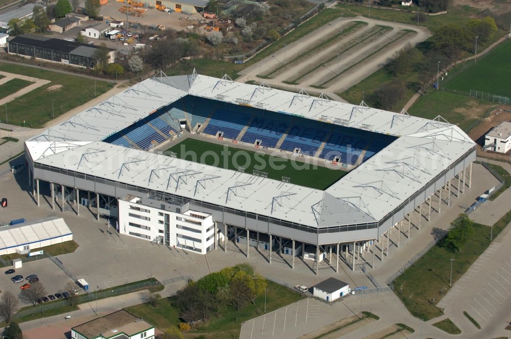 Aerial photograph Magdeburg - Sports facility grounds of the MDCC Arena stadium in Magdeburg in the state Saxony-Anhalt