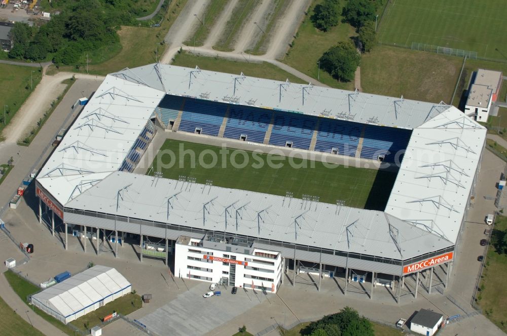 Magdeburg from above - Sports facility grounds of the MDCC Arena stadium in Magdeburg in the state Saxony-Anhalt