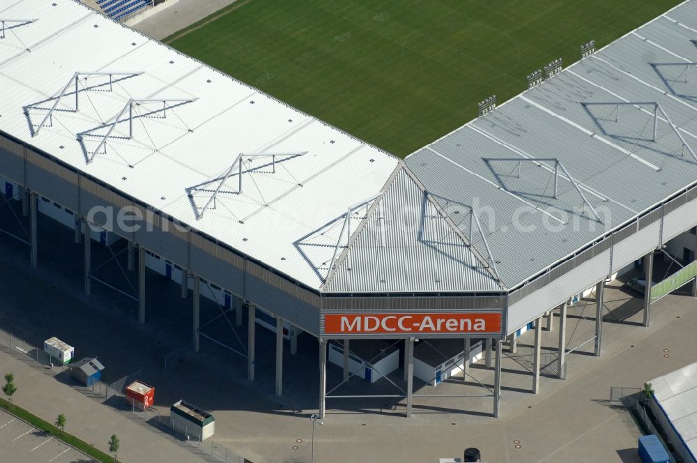 Aerial photograph Magdeburg - Sports facility grounds of the MDCC Arena stadium in Magdeburg in the state Saxony-Anhalt