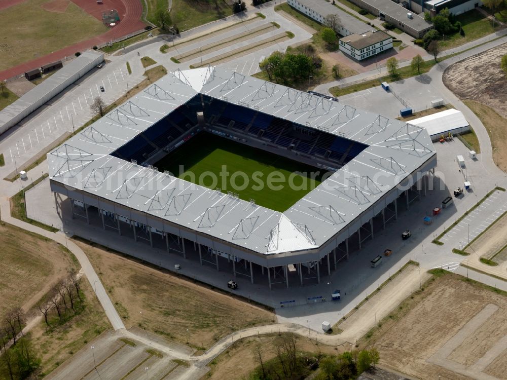 Magdeburg from the bird's eye view: Sports facility grounds of the MDCC Arena stadium in Magdeburg in the state Saxony-Anhalt