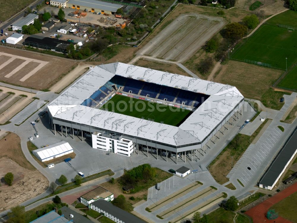 Magdeburg from the bird's eye view: Sports facility grounds of the MDCC Arena stadium in Magdeburg in the state Saxony-Anhalt