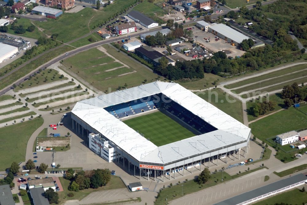 Aerial photograph Magdeburg - Sports facility grounds of the MDCC Arena stadium in Magdeburg in the state Saxony-Anhalt