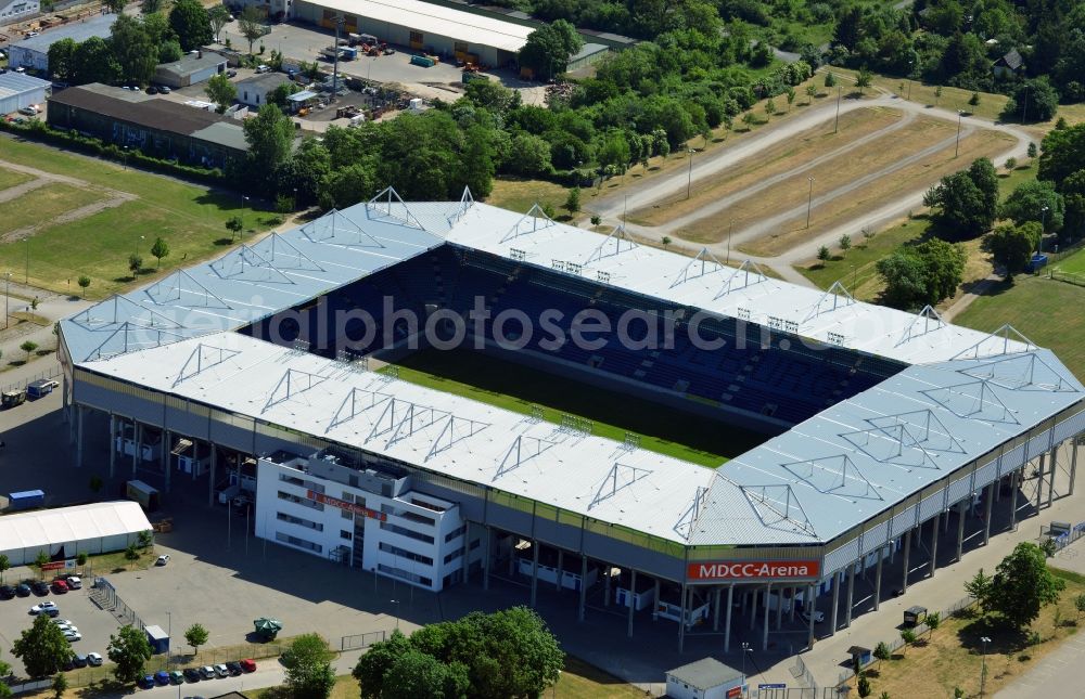 Aerial image Magdeburg - Sports facility grounds of the MDCC Arena stadium in Magdeburg in the state Saxony-Anhalt