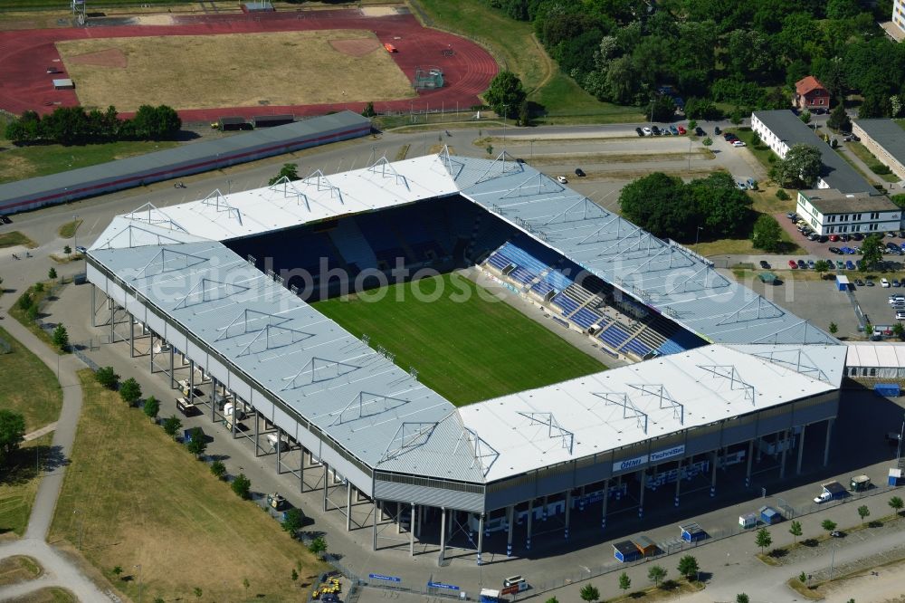 Magdeburg from the bird's eye view: Sports facility grounds of the MDCC Arena stadium in Magdeburg in the state Saxony-Anhalt