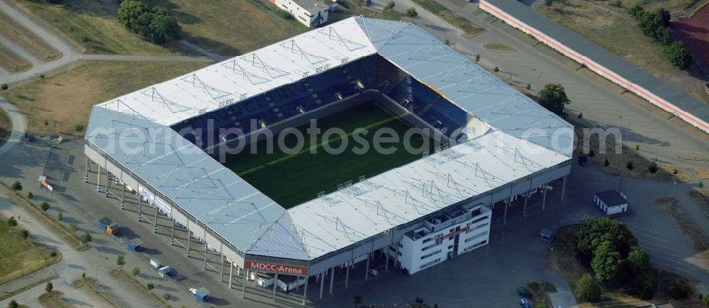 Aerial photograph Magdeburg - Sports facility grounds of the MDCC Arena stadium in Magdeburg in the state Saxony-Anhalt