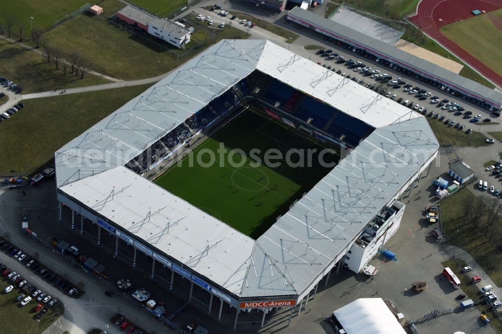 Aerial photograph Magdeburg - Sports facility grounds of the MDCC Arena stadium in Magdeburg in the state Saxony-Anhalt