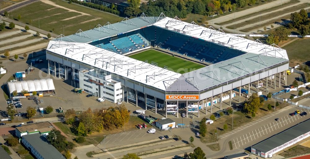 Aerial image Magdeburg - Sports facility grounds of the MDCC Arena stadium in Magdeburg in the state Saxony-Anhalt