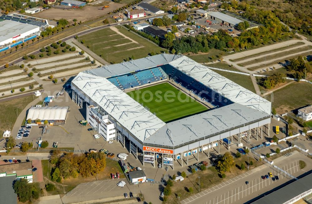 Aerial photograph Magdeburg - Sports facility grounds of the MDCC Arena stadium in Magdeburg in the state Saxony-Anhalt