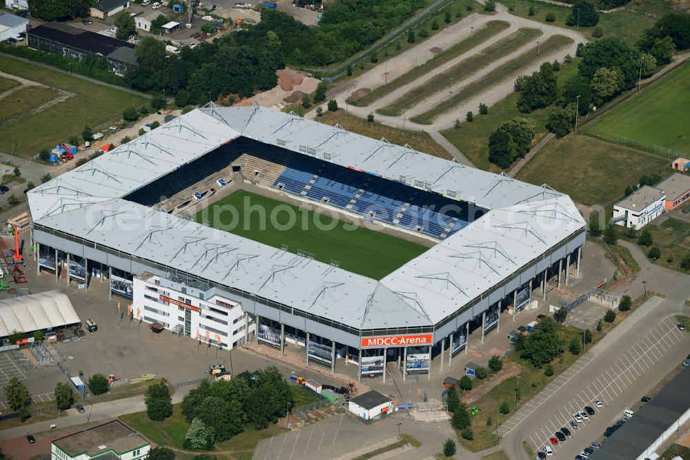 Aerial image Magdeburg - Sports facility grounds of the MDCC Arena stadium in Magdeburg in the state Saxony-Anhalt