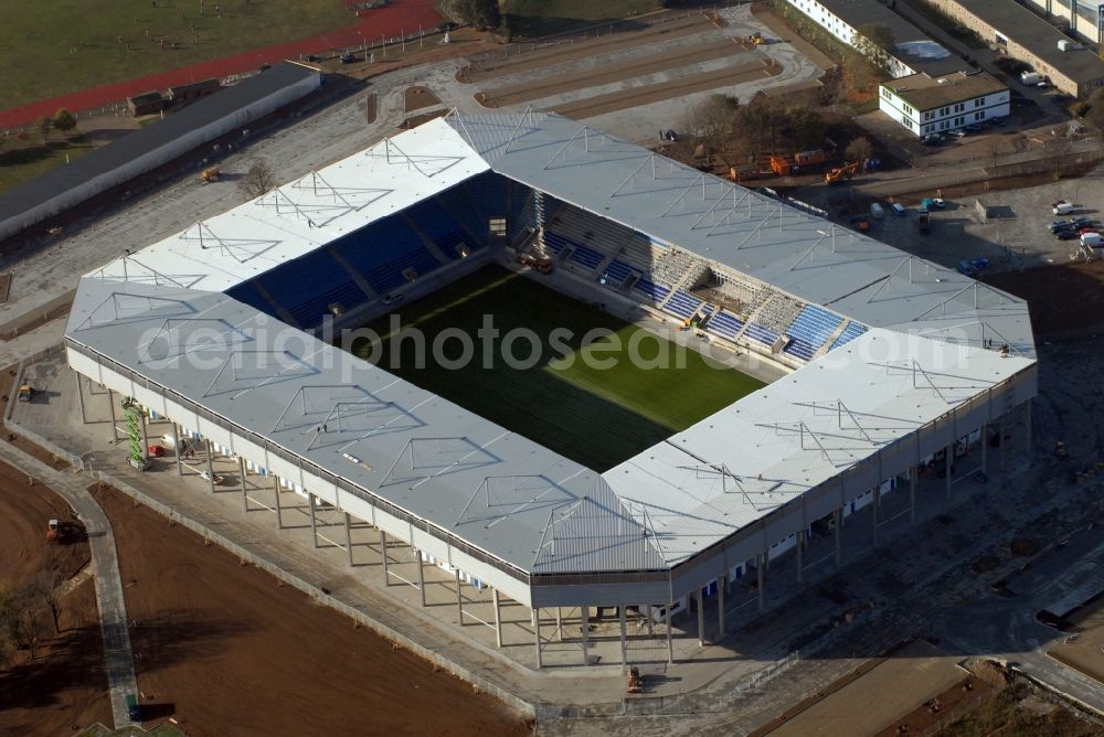 Magdeburg from the bird's eye view: Sports facility grounds of the MDCC Arena stadium in Magdeburg in the state Saxony-Anhalt