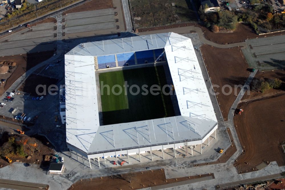 Magdeburg from the bird's eye view: Sports facility grounds of the MDCC Arena stadium in Magdeburg in the state Saxony-Anhalt