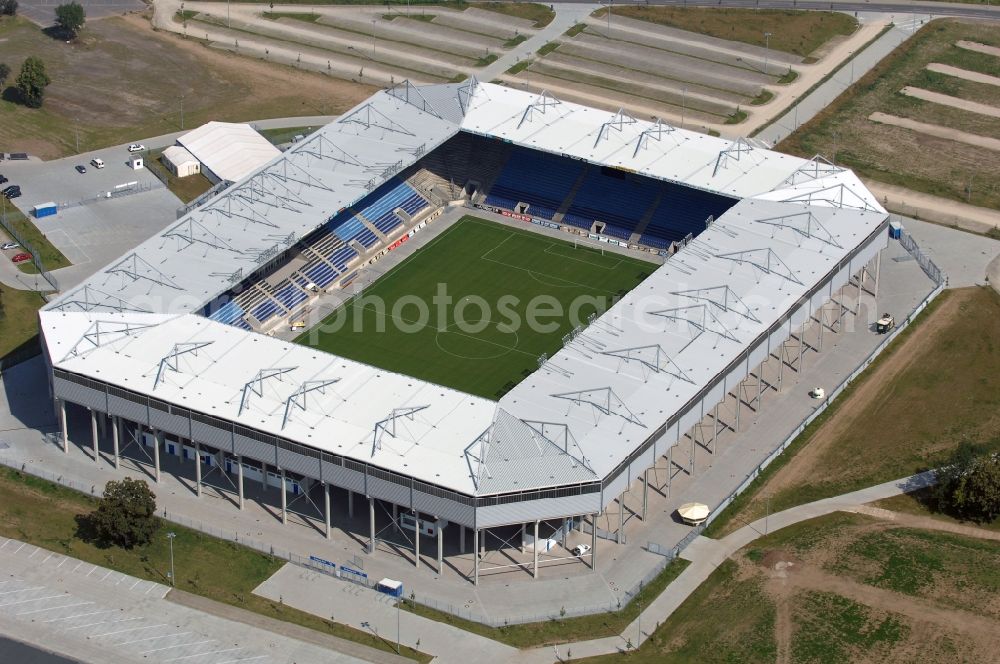 Magdeburg from the bird's eye view: Sports facility grounds of the MDCC Arena stadium in Magdeburg in the state Saxony-Anhalt