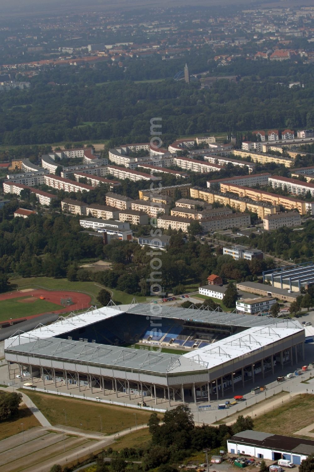 Magdeburg from above - Sports facility grounds of the MDCC Arena stadium in Magdeburg in the state Saxony-Anhalt