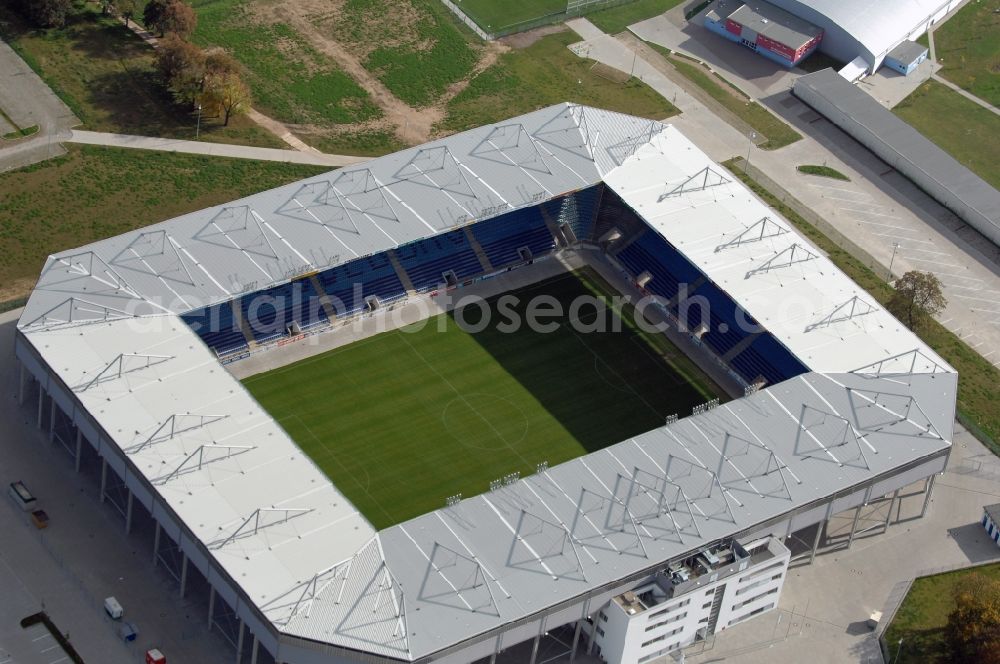 Magdeburg from the bird's eye view: Sports facility grounds of the MDCC Arena stadium in Magdeburg in the state Saxony-Anhalt