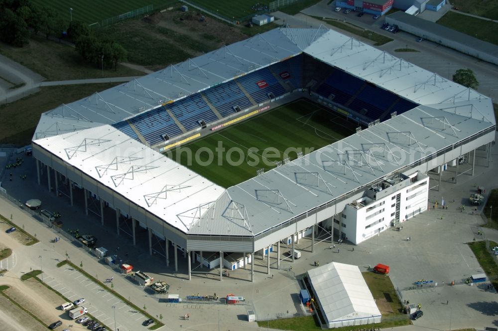 Magdeburg from the bird's eye view: Sports facility grounds of the MDCC Arena stadium in Magdeburg in the state Saxony-Anhalt