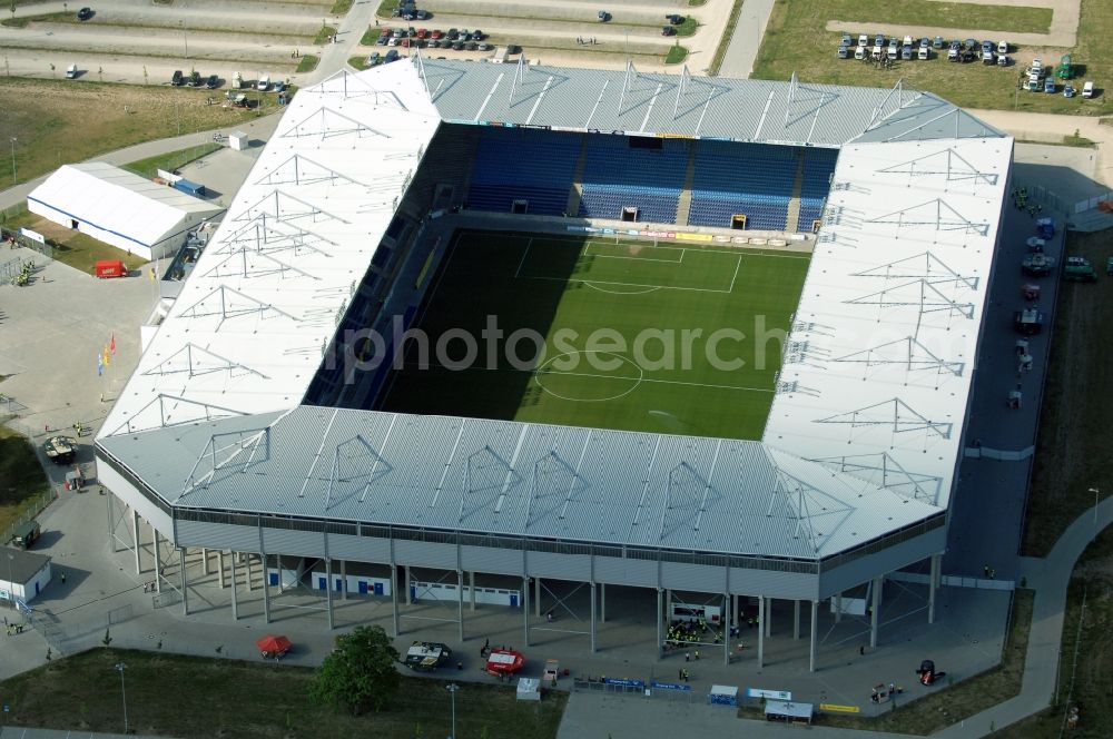 Magdeburg from the bird's eye view: Sports facility grounds of the MDCC Arena stadium in Magdeburg in the state Saxony-Anhalt